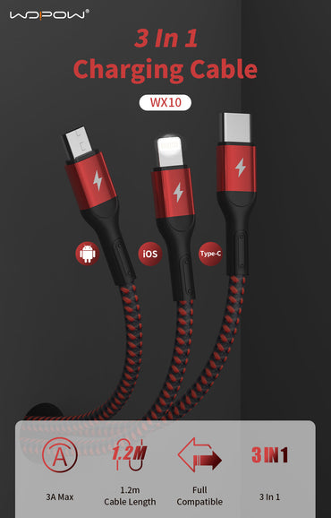 Wopow cable 3 in 1 Type-c Micro Ligiting